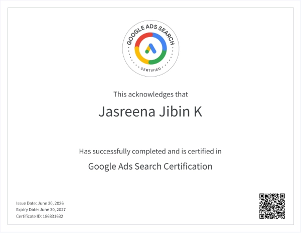 A digital marketing freelancer in ernakulam google ads certificate